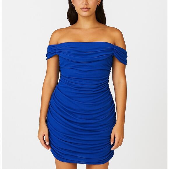 Hello Molly Royal Blue Draped Ruched Mini Dress - Size S (US 4) - Picture 1 of 5